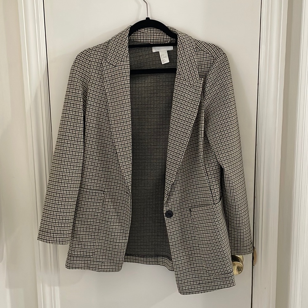 H&M Size 2 Tan Houndstooth Cardigan Blazer
